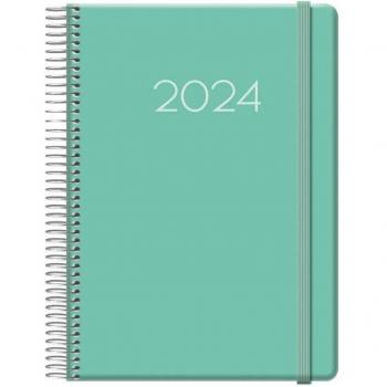 Dohe Denver 12720 Agenda Personal 2024 Espiral Día por Página con Sábado y Domingo en la Misma Página, Cierre con Goma Elástica, Tamaño 15x21cm, Color Verde