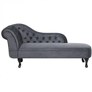 Chaise longue tapizado en terciopelo gris con botones versión izquierda Nimes