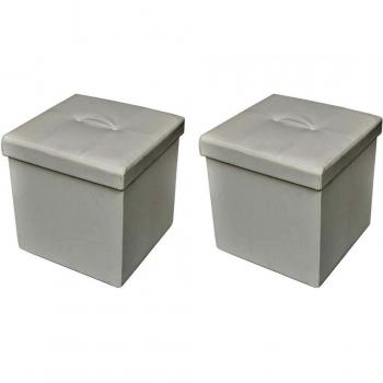 vidaXL Taburete Blanco Plegable de Almacenamiento Otomano Reposapiés 2 Piezas