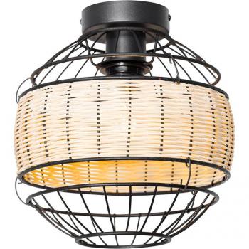 Plafón oriental negro con ratán 25 cm - Emir, tipo de producto: plafón, características: acero, redonda, adecuado para LED, potencia máxima 1 x 40 Watt