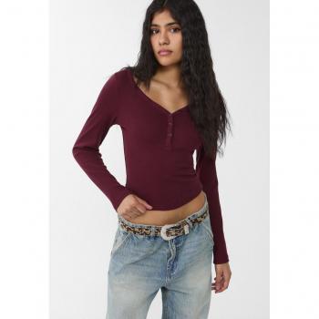 Burgundy Button-Up Blouse M