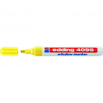 edding 4095 Marcador de Tiza, Amarillo Neón, 10 Rotuladores de Tiza, Punta Redonda 2-3 mm, Rotuladores para Cristal Borrables, para Pizarras, Vidrio y Espejos, Tiza Líquida de Cobertura Opaca