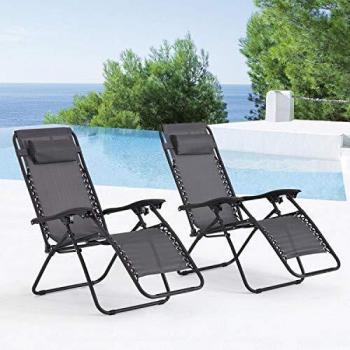 Juego de 2 tumbonas reclinables negras y gris oscuro - Anti UV y Waterproof