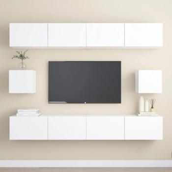 Juego de muebles de salón 6 piezas aglomerado blanco para TV, Mueble de salón, Mueble TV, Mesa de TV