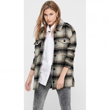 ONLY Women's Multicolor Checked Buttoned Coat with Classic Collar - XL