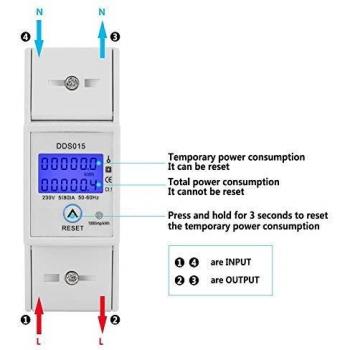 5-80A 230V Digital Reinicio Retroiluminado MonofáSico Medidor de EnergíA EléCtrica Montaje En Riel 50Hz Dds015 Lcd MonofáSico Medidor de EnergíA Medidor de Vatios Din