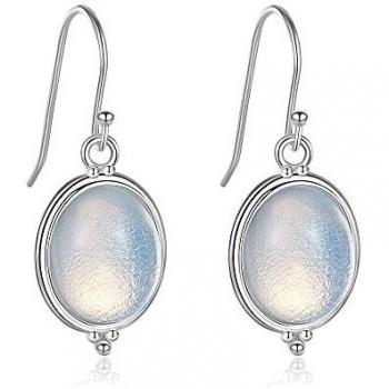 AOAVOV 925 Pendientes Colgantes De Piedra De Cuarzo Sintético 925 Pendientes Para Mujer Pendientes Antialérgicos Hechos a Mano Pendientes Colgantes De Plata De Ley 925 Regalos Para Mujer