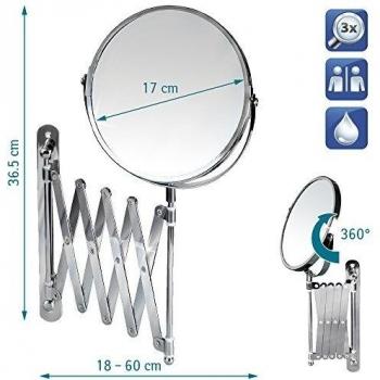 Tatkraft Aurora Espejo de Pared Cosmético Bilateral Telescópico 3X Ampliacion Acero Cromo 17cm
