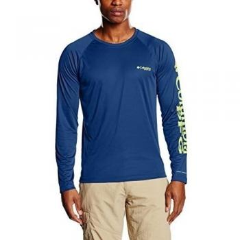 Columbia Men 's Terminal Tackle manga larga, hombre, Terminal Tackle Long Sleeve, Marine Blue/Napa Green Logo, medium