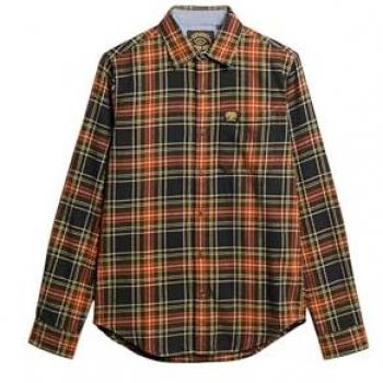 Camisa de Hombre Superdry de Manga Larga Slim Fit en Algodón Orgánico Estampado Cuadros Lumberjack Color Negro 2XL