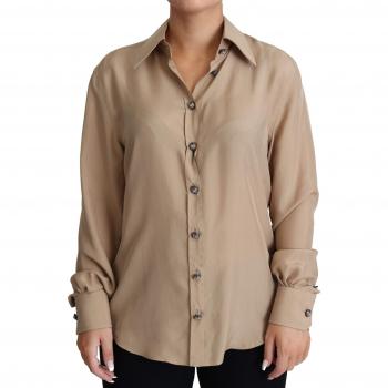 Dolce & Gabbana Beige Silk Shirt with Decorative Buttons - IT38|XS, Female, Size: 2XS