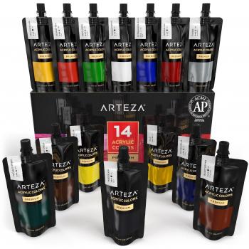 ARTEZA Acrylic Paint Set, 14 Colours/Pouches,