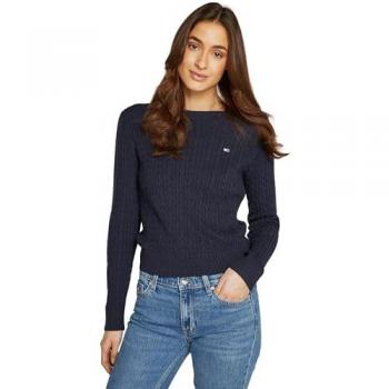 Tommy Jeans Women's Essential Cable Knit Pullover Sweater - Dark Night Navy - Regular Fit Size M