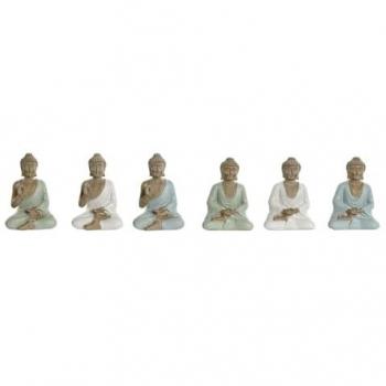 Figura Decorativa Buda Oriental Home ESPRIT Blanco Verde Turquesa 6 x 4 x 8,5 cm (6 Unidades)