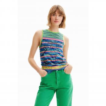 Desigual Green Cotton Sleeveless Tank Top - XL, Multicolor