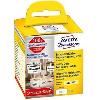 Etiquetas de Rodillo Avery Zweckform A1976411, 25 x 54 mm, Blancas, Alta Resistencia, 160 Etiquetas por Rollo