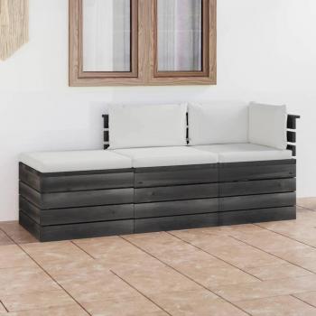 Sofás de jardín en palet 3 PC con cojines de pino macizo