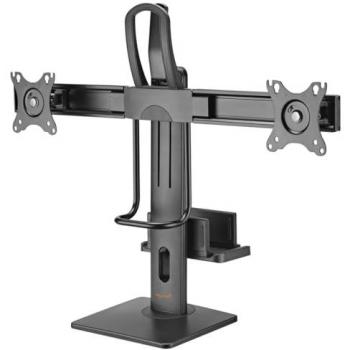 Soporte para 2 Monitores y MiniPC MyWall HL 61L, Ajustable en Altura, Rotatorio y Basculante, Compatible con Pantallas de 17 a 32
