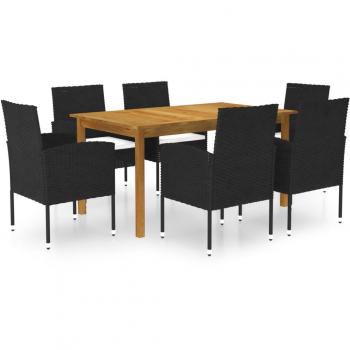 Juego de comedor para jardín de 7 piezas negro
