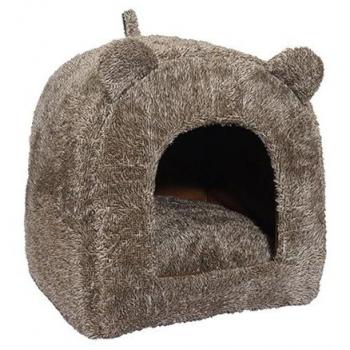 Brown Teddy Bear Hooded Cat Bed