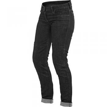 Pantalón Dainese Denim Slim Lady - Pantalón textil de motocicleta, diseño slim fit, color negro, fabricado con tejido de denim resistente y cómodo, incluye protección en las rodillas y es ideal para uso urbano