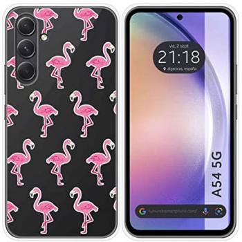 Funda Silicona Transparente para Samsung Galaxy A54 5G con Diseño de Flamenco
