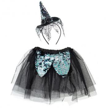 Kit Bruja negro: Tutú y Diadema con mini sombrero