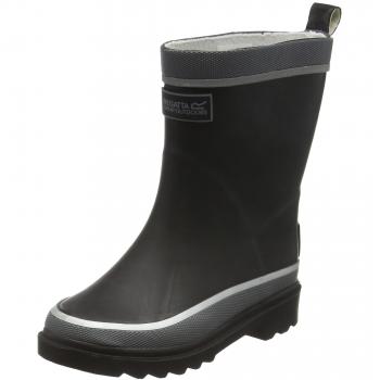 Regatta Foxfire Reflective Black Rubber Wellington Boots for Girls