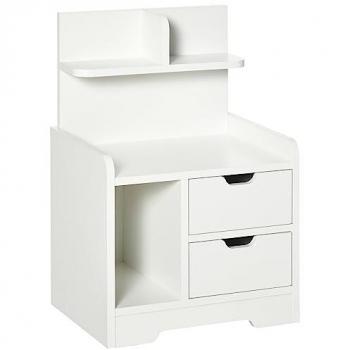 HOMCOM Mesita de Noche Moderna con 2 Cajones y 3 Compartimientos de Almacenaje, Carga Máxima 30 kg, Dimensiones 40x30x60 cm, Color Blanco