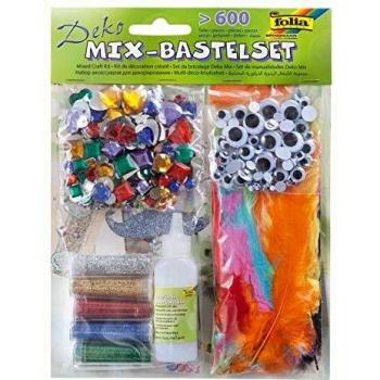 Kit de Decoración Creativa 600 Piezas - Mix Multicolor con Joyas, Ojos Móviles, Plumas y Brillo