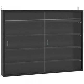 HOMCOM Vitrina de Pared de Madera con Estantes Ajustables y 2 Puertas Correderas de Vidrio para Colecciones, Perfumes y Figuras de Decoración, Medidas 80x9.5x