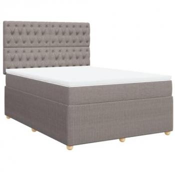 Cama Box Spring con colchón de tela gris taupe 160x200 cm