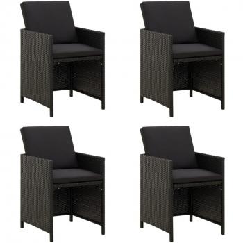 Sillas de jardín con almohadas 4 PC en Polyrattan negro