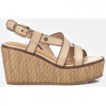 Sandalias de cuña de piel para mujer - Beige