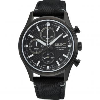 Seiko 39mm Dress Chronograph SSB421P1 - Men's Watch, Quartz Movement, Black Dial, Nylon Strap, Water Resistant up to 100M