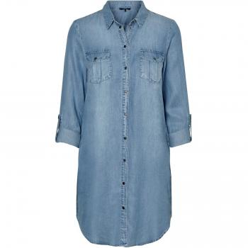 Vero Moda Women's Long Sleeve Short Denim Dress Silla in Light Blue Regular Fit