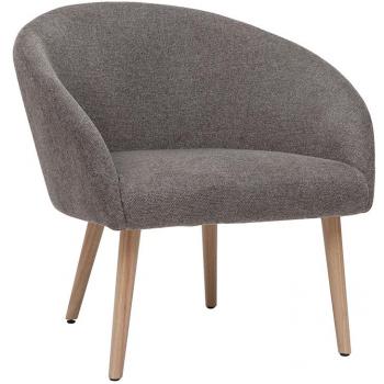 Sillón tejido efecto aterciopelado texturizado gris con patas de madera clara OLIVIA