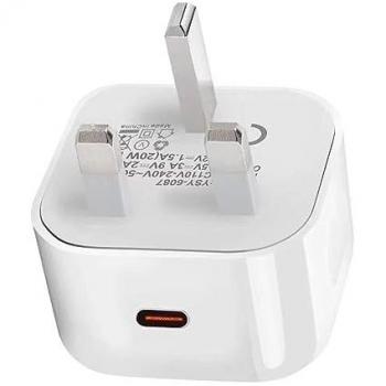 Cargador de Pared USB-C PD 20W eSTUFF Blanco, Carga Rápida para Smartphone y Tableta, Enchufe UK