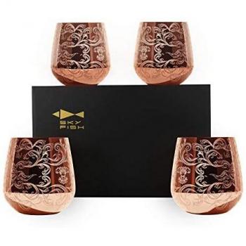 SKYFISH copas de vino de acero inoxidable sin tallo - Juego de 4 copas de cóctel de cobre, 18 onzas, oro rosa