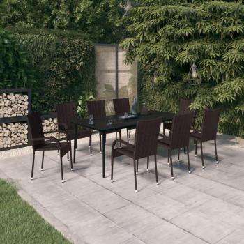 9-Piece Brown and Black Garden Dining Set with Cushions