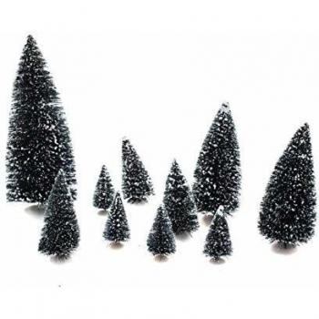 Set de 10 Árboles de Navidad Miniaturas con Accesorios para Pueblo Navideño - Luces Mágicas y Navidad