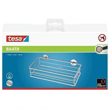 Cestino de Ducha Tesa Baath Plus, Metálico Cromado, Autoadhesivo, Sin Perforación (25 x 12.5 x 7.5 cm)