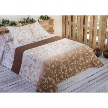 Algodón Blanco Guardamar - Colcha bouti estampada, para cama de 135 cm, 235 x 270 cm, 2 fundas de cojín, 60 x 60 cm, color beige