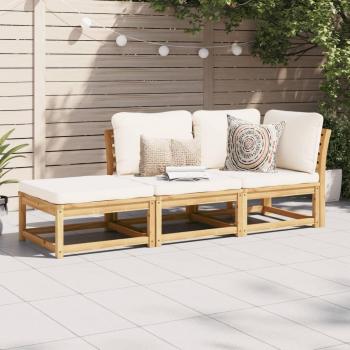 3-Piece Acacia Wood Garden Lounge Set with Cushions