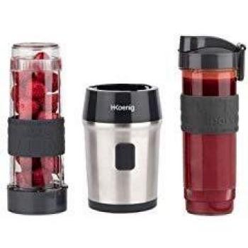 H.Koenig SMOO9 Batidora de Vaso Portátil, Licuadora Mini, Smoothie Maker, Batidora Para Zumos, Batidos, Smoothies, Capacidad de 570 mL, 300 W, Incluye 2 Botellas Portátiles, Acero Inoxidable