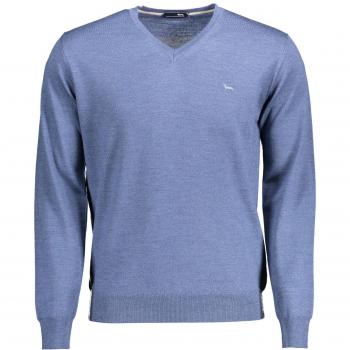 Harmont & Blaine Men's Blue Wool V-Neck Sweater with Embroidered Logo - XXL