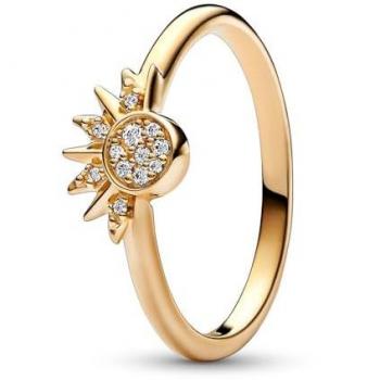 Anillo Sol Celestial Pandora 60 - Diseño Centelleante en Oro de 14 Quilates con Circonitas Cúbicas Transparentes