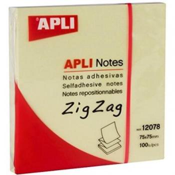 APLI 12078 - Notas adhesivas ZigZag CLASSIC 75 x 75 mm bloc de 100 hojas color amarillo
