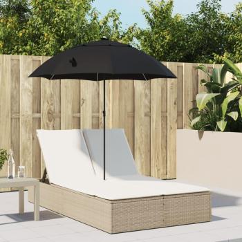 Tumbona Doble con Cojines y Sombrilla de Ratán Sintético en Negro, Marrón o Gris para Exterior - Ideal para Jardín, Playa, Piscina y Terraza
