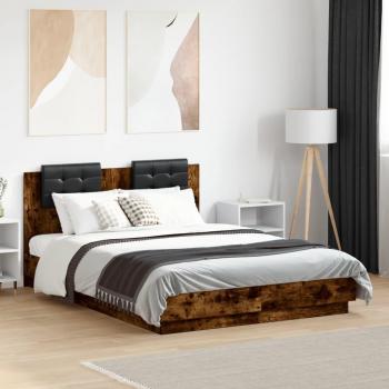 Cama con cabecero de madera de ingeniería roble ahumado 140x190 cm marrón